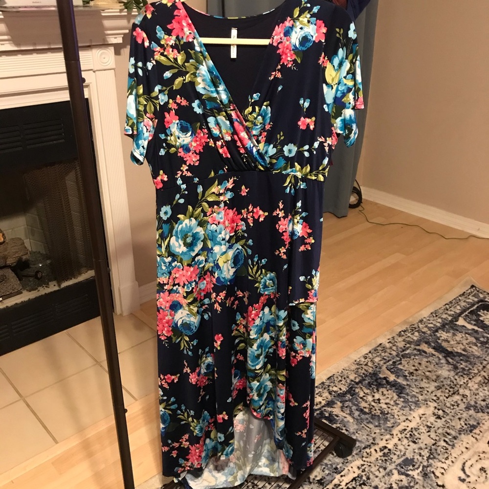 Navy floral high low maxi dress